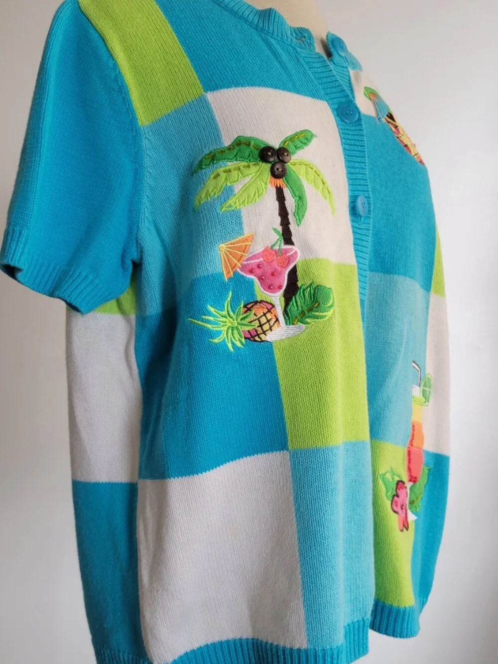 CLEARANCE - Breckenridge Blue Tropical Margarita Vacation Short Sleeve Sweater